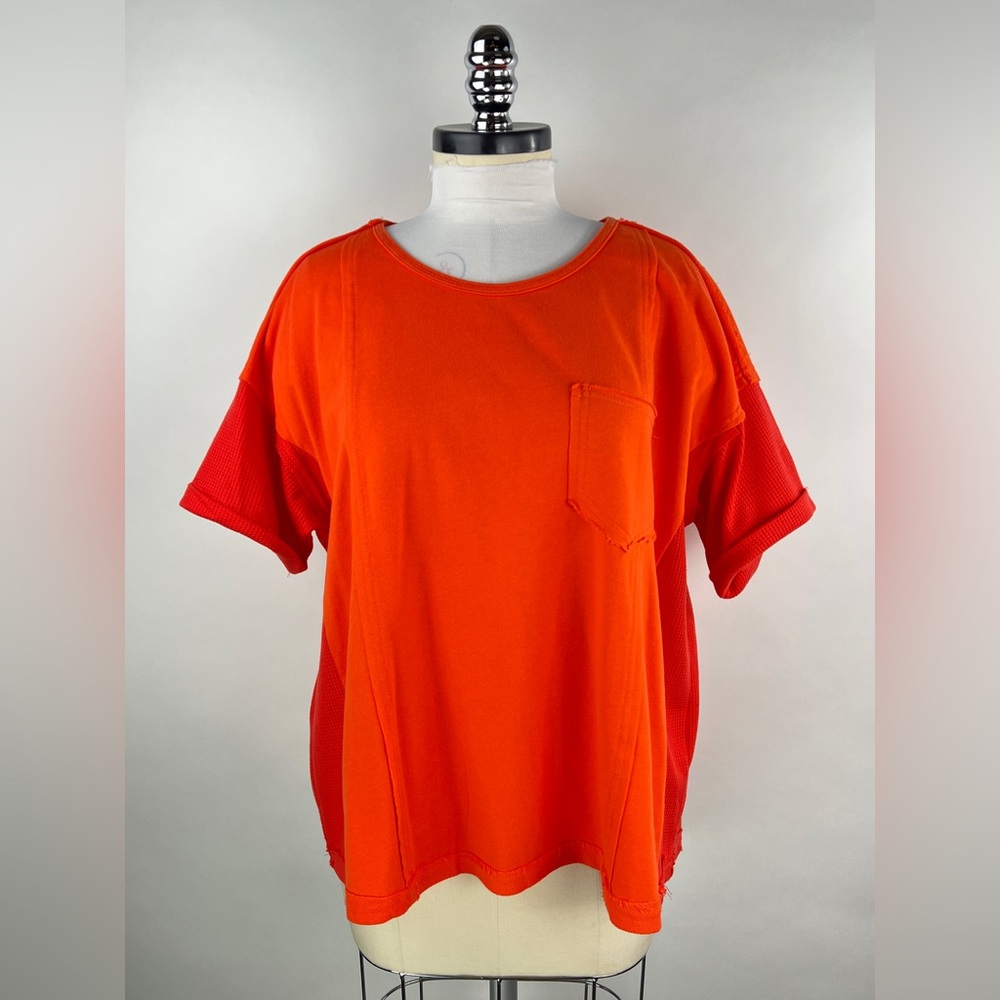 💚 3003. Orange Rolled Cuff Short Sleeve